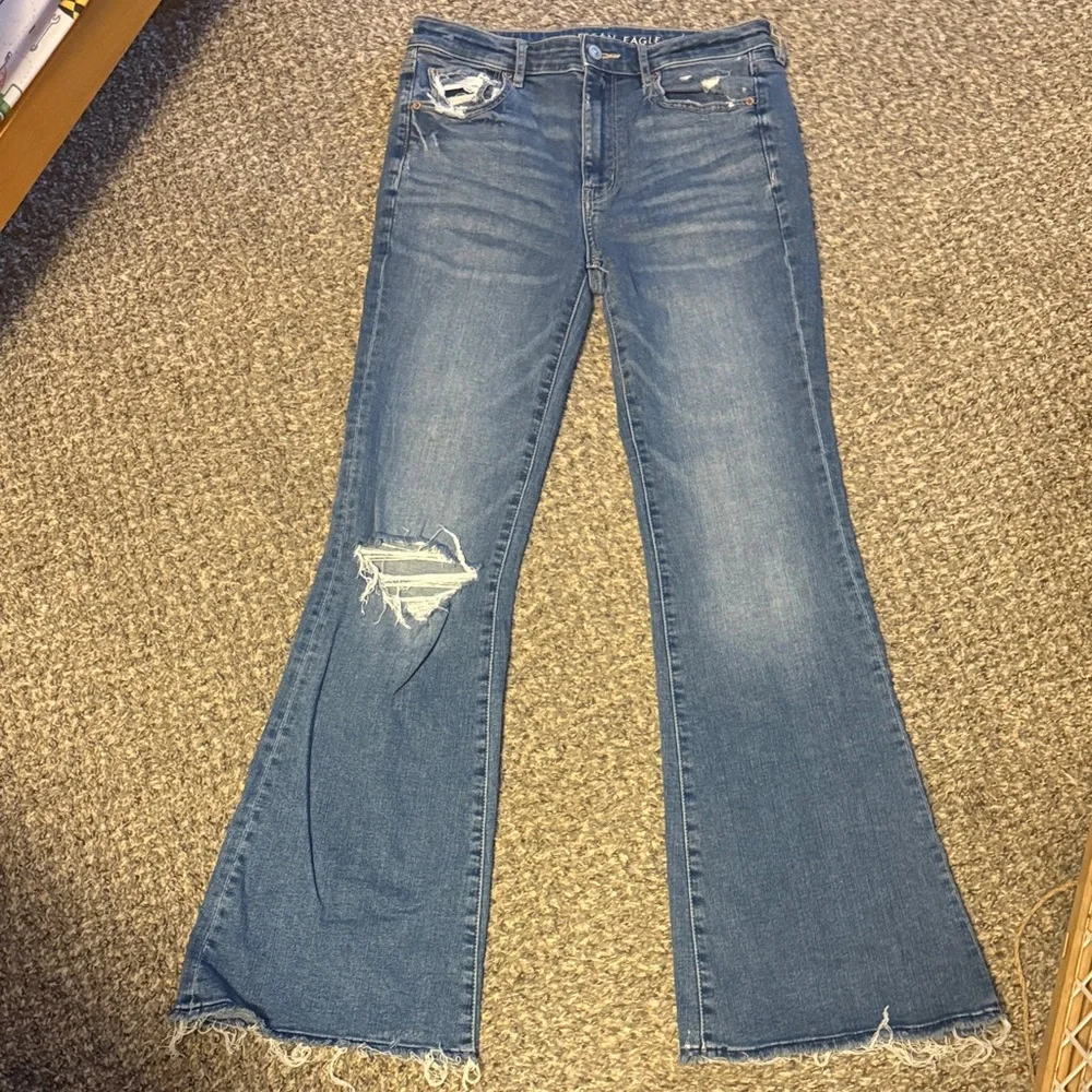 American Eagle Outfitters Distressed Mid-Blue Flare Jeans